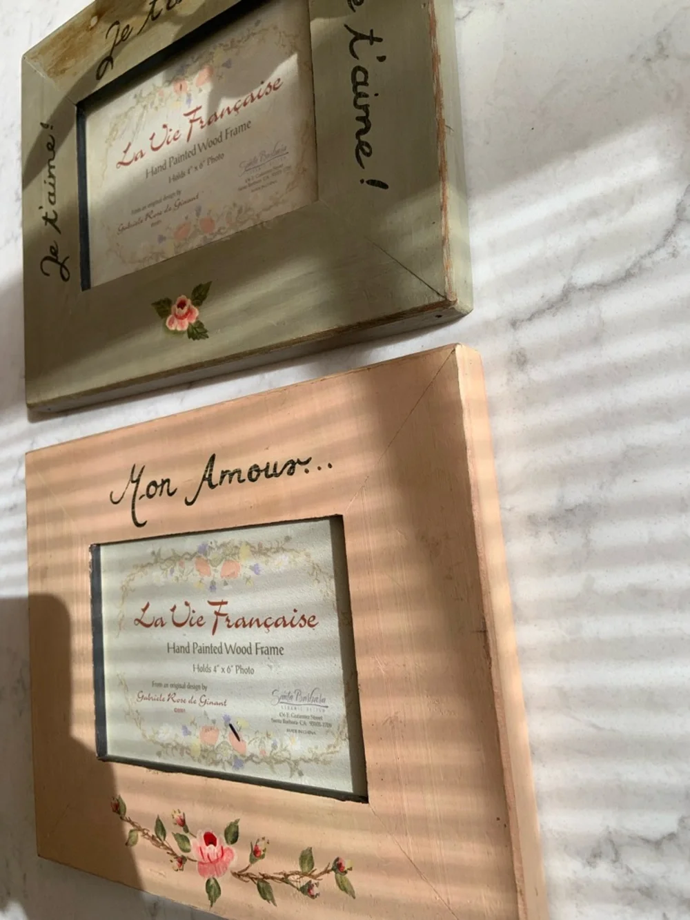 Hand-Painted Peach Wood Picture Frame with Floral Accents set of 2